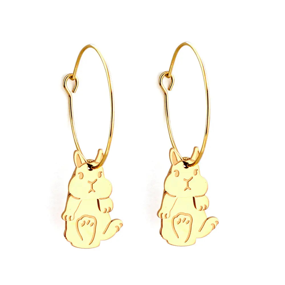 Fashion Stainless Steel Circle with Rabbit Earrings asonjewelry